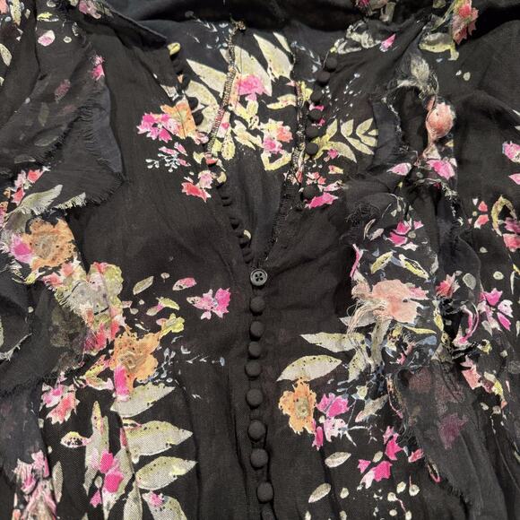 Free People Jumpsuit Floral Boho Whimsigoth Cottage Fairy Grunge Black Medium - Picture 3 of 10